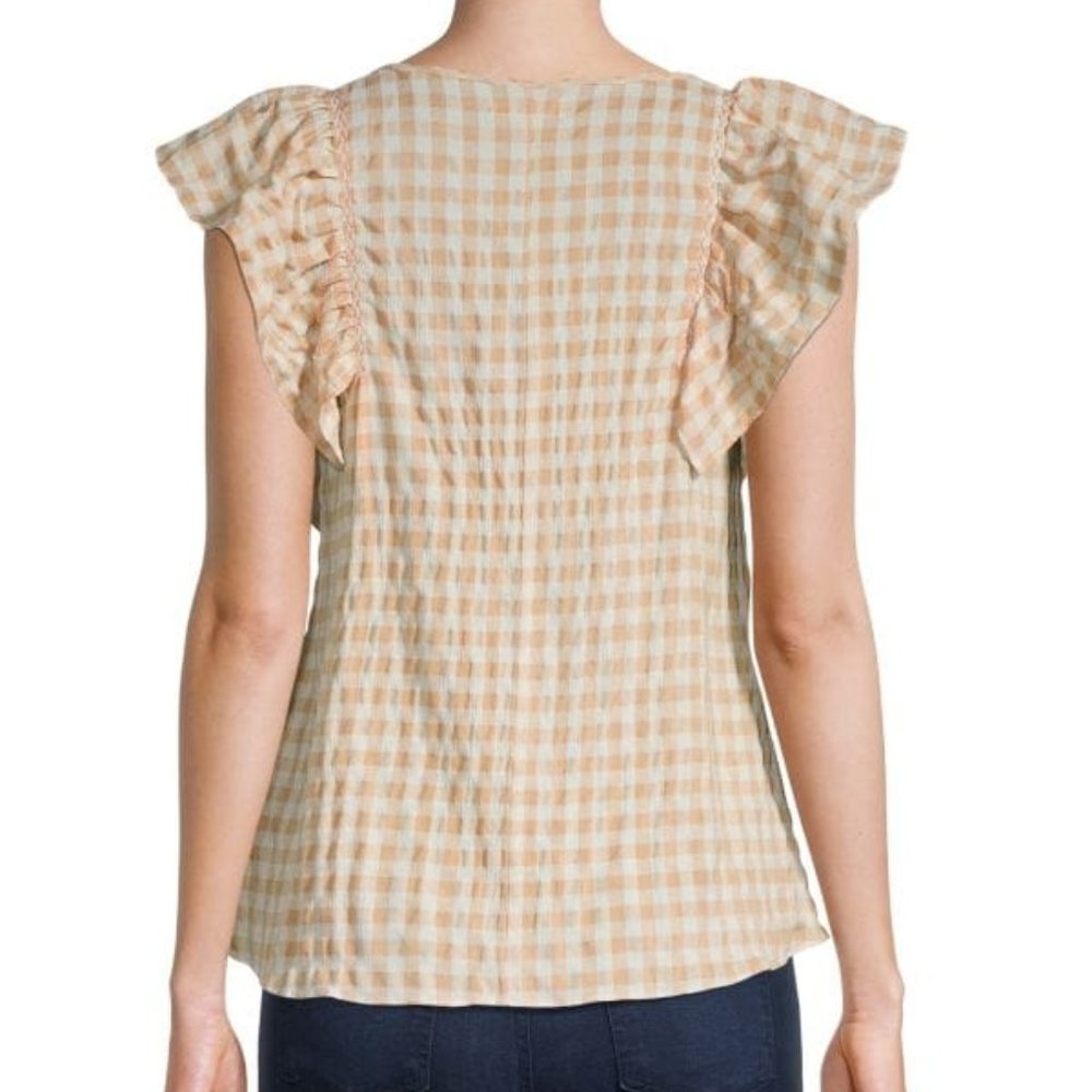NWT MAX STUDIO GINGHAM RUFFLE TOP (M) - Picture 2 of 5